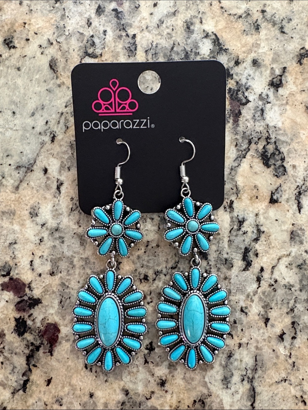 Paparazzi Turquoise Double-Drop Sunburst Dangle Earrings
